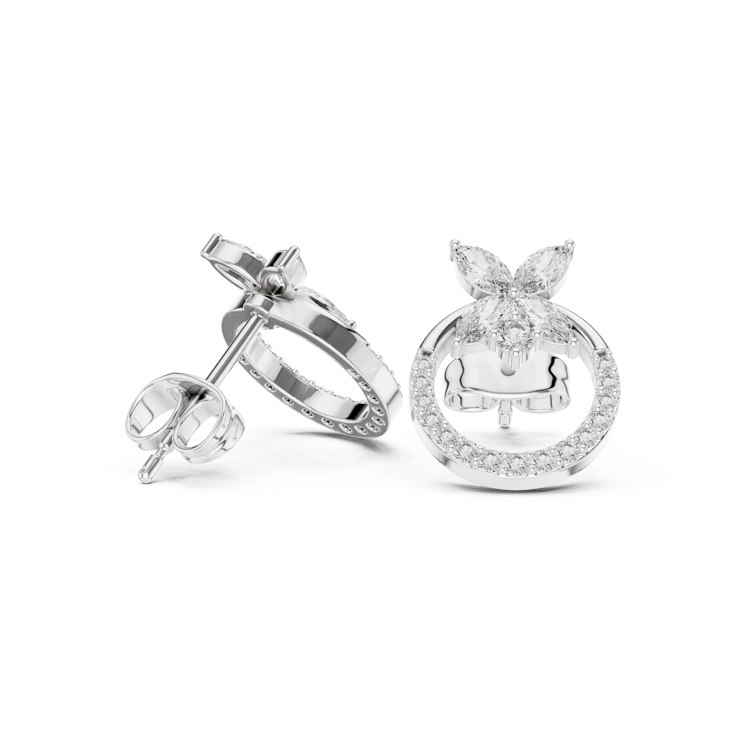 Marquise Diamond Flower Cluster Halo Stud Earrings