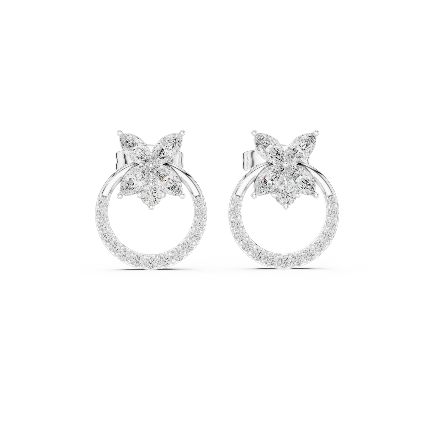 Marquise Diamond Flower Cluster Halo Stud Earrings