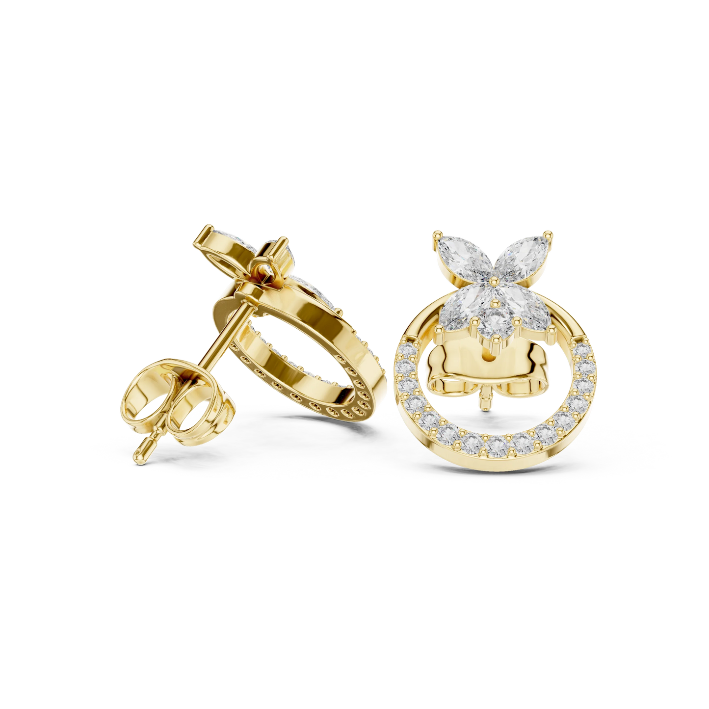 Marquise Diamond Flower Cluster Halo Stud Earrings