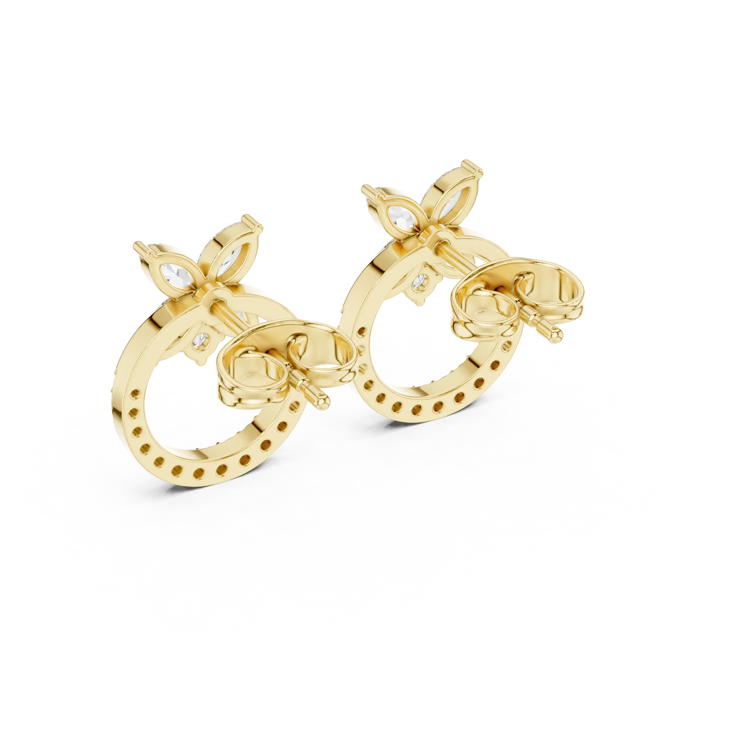 Marquise Diamond Flower Cluster Halo Stud Earrings