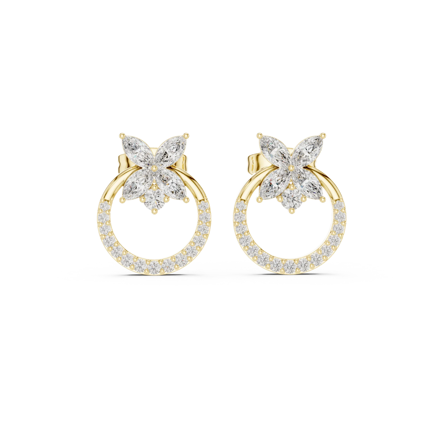 Marquise Diamond Flower Cluster Halo Stud Earrings