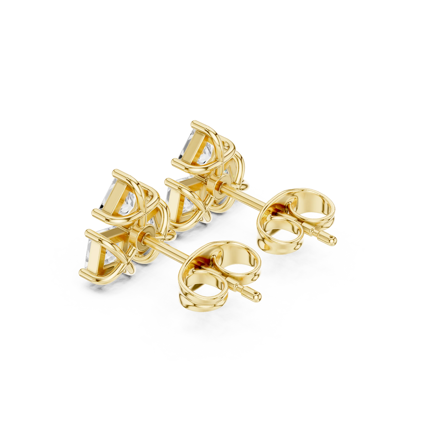 Three Stone Princess Cut Diamond Stud Earrings