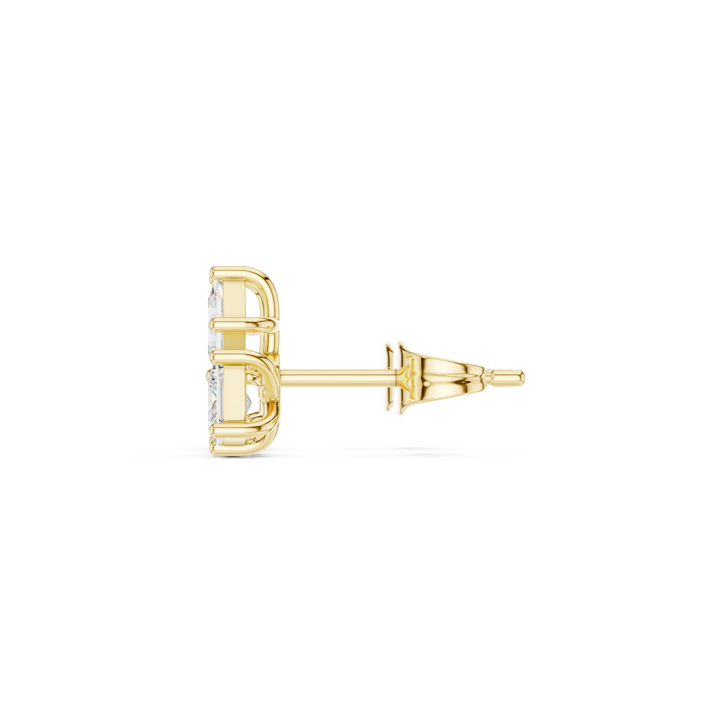 Three Stone Princess Cut Diamond Stud Earrings