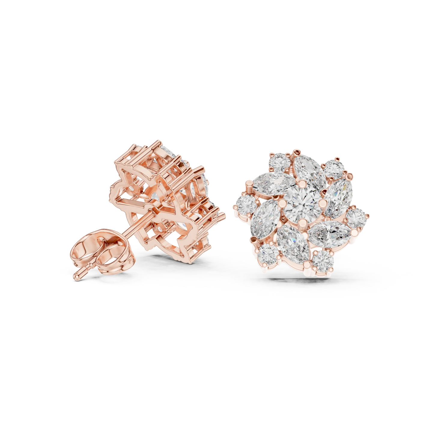 Diamond Flower Cluster Stud Earrings