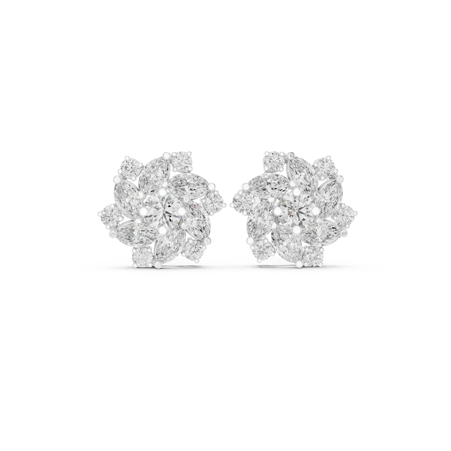 Diamond Flower Cluster Stud Earrings