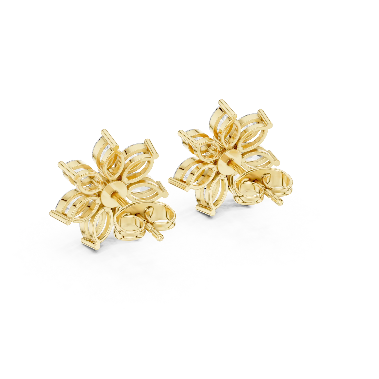 Marquise and Round Diamond Flower Cluster Stud Earrings