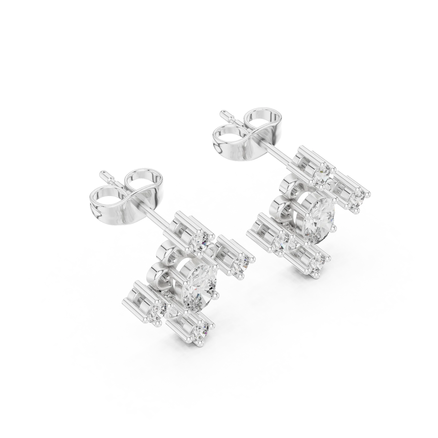 Vintage Oval Diamond Floral Stud Earrings