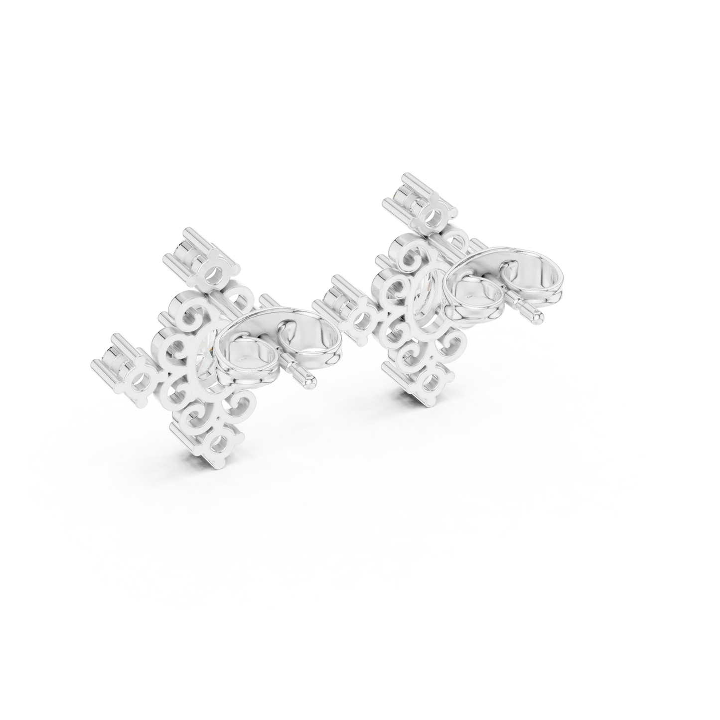 Vintage Oval Diamond Floral Stud Earrings