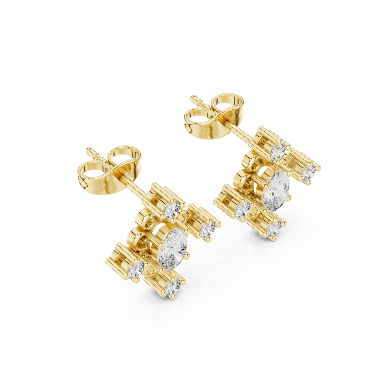 Vintage Oval Diamond Floral Stud Earrings