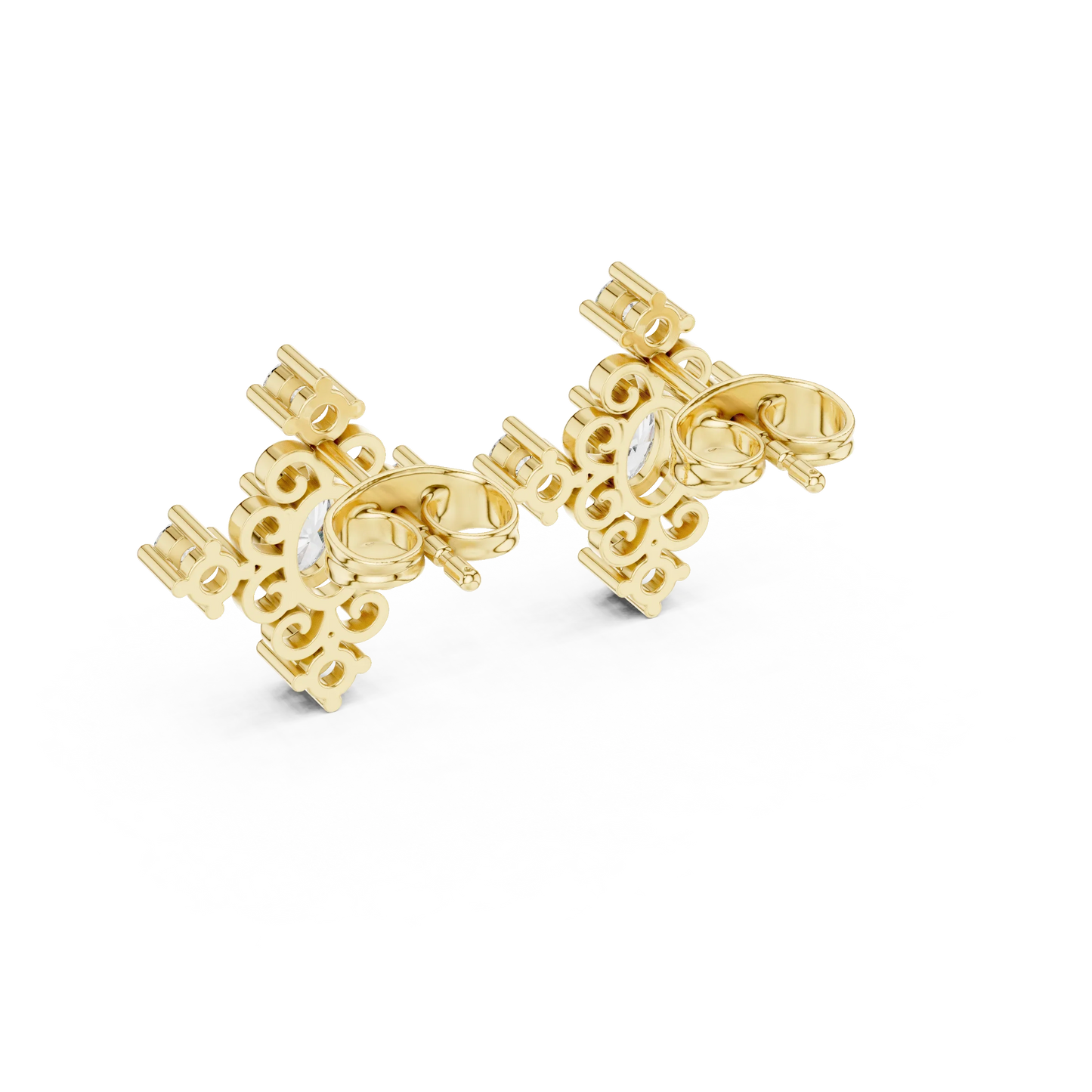 Vintage Oval Diamond Floral Stud Earrings