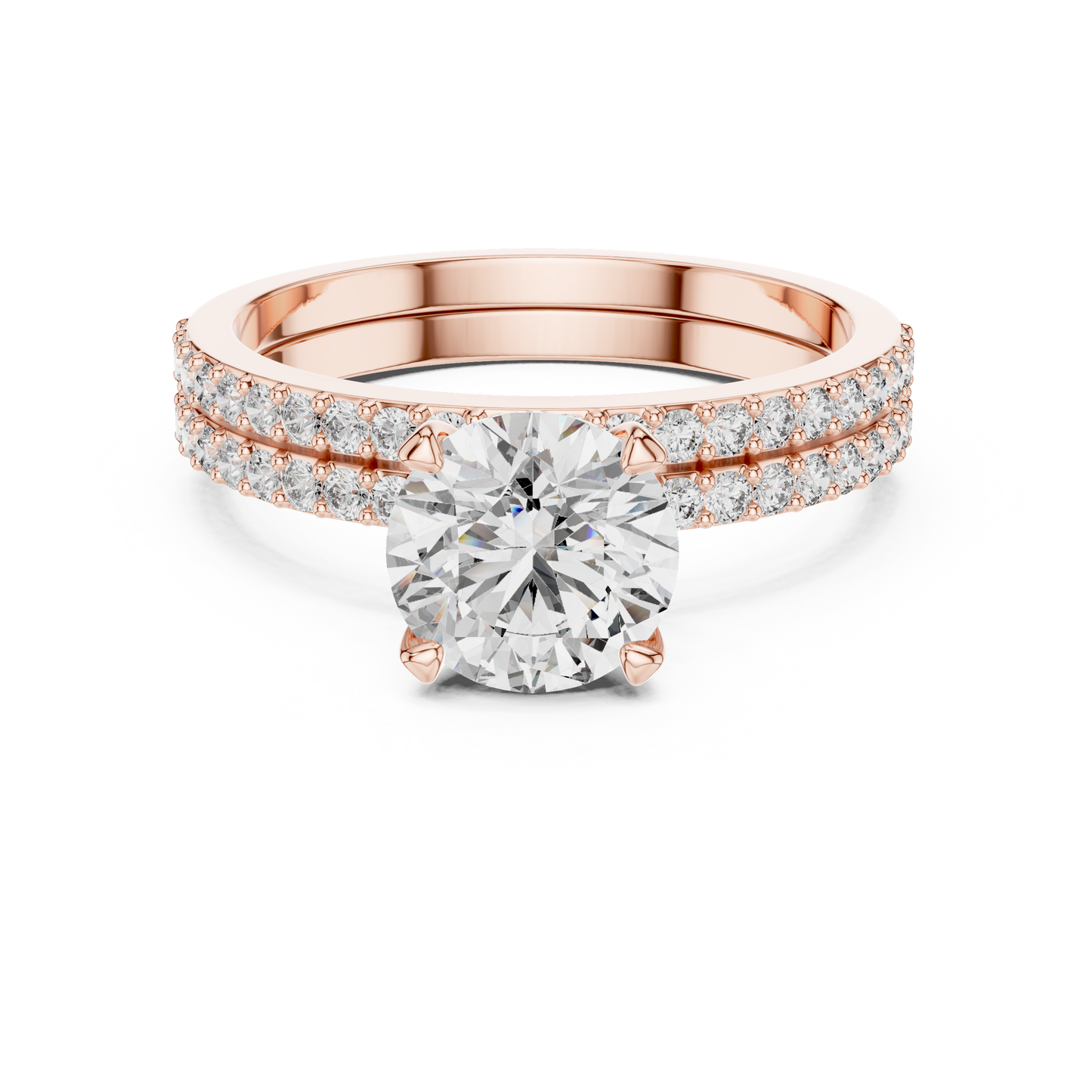 Round Solitaire Pave Diamond Bridal Set