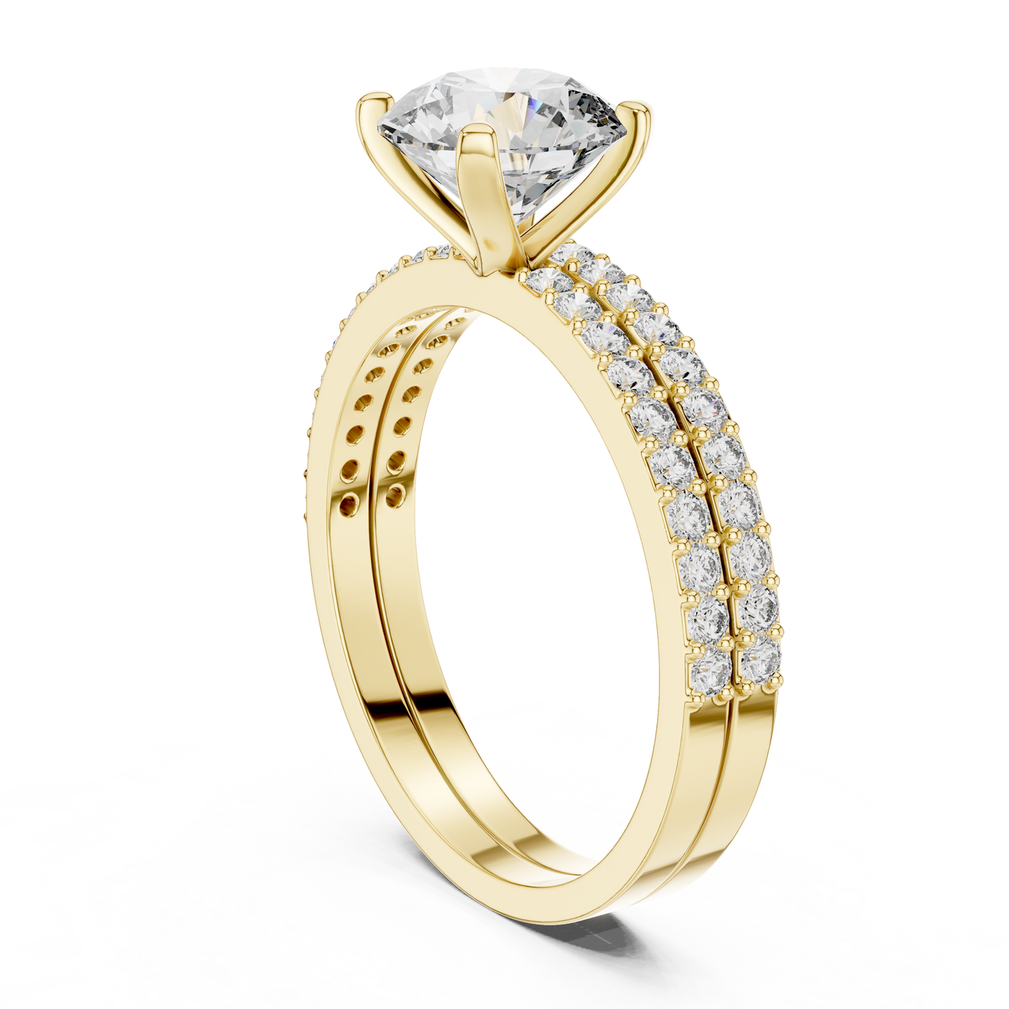 Round Solitaire Pave Diamond Bridal Set
