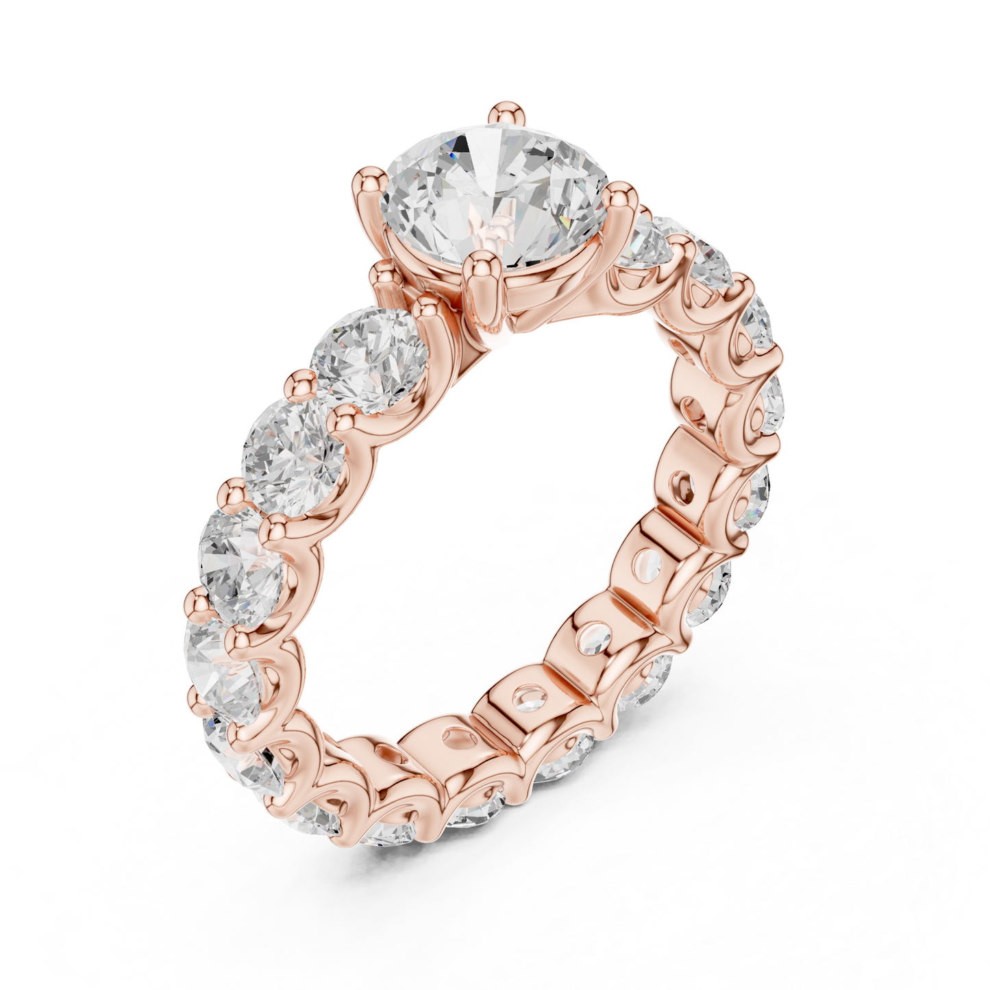 Round Diamond Ring with Shared Prong Eternity Band