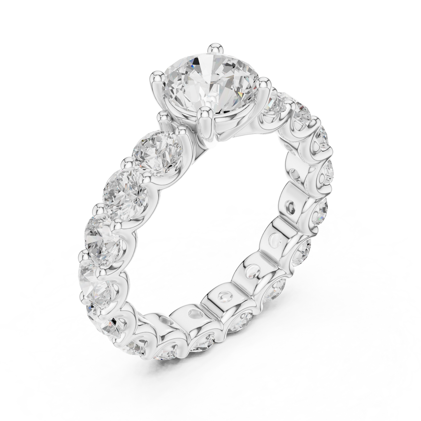 Round Diamond Ring with Shared Prong Eternity Band