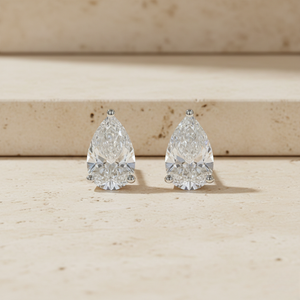 Yellow Gold Pear Diamond Stud Earrings