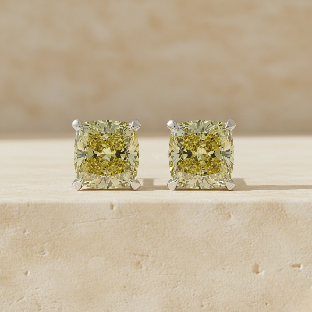 Yellow Gold Cushion Diamond Stud Earrings