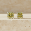 Yellow Gold Cushion Diamond Stud Earrings