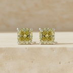 Yellow Gold Cushion Diamond Stud Earrings