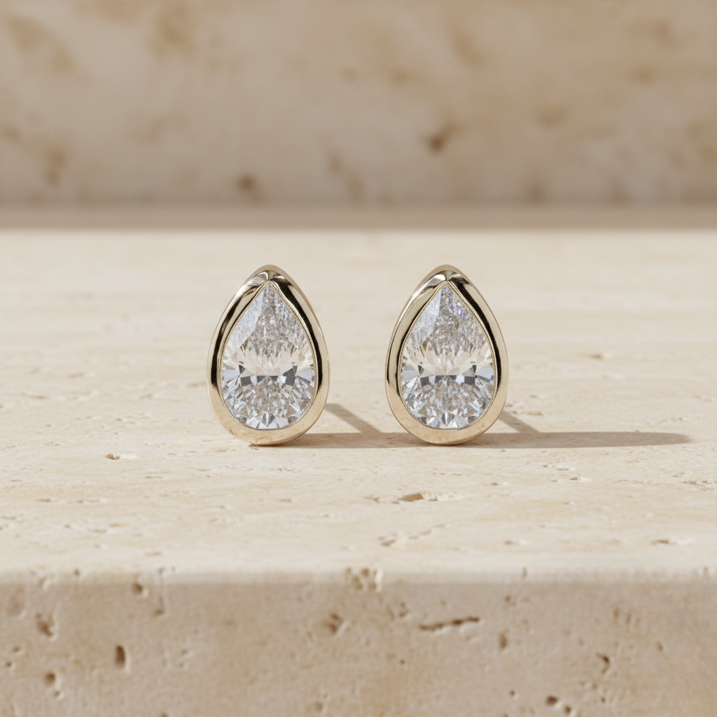 Yellow Gold Pear Diamond Stud Earrings