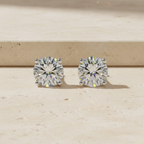 Yellow Gold Round Diamond Stud Earrings