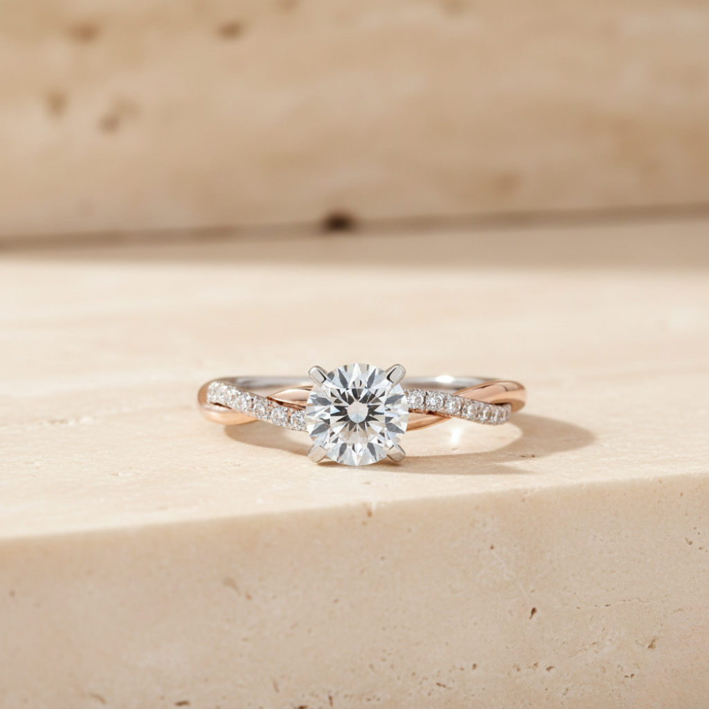 Dual Tone Round Diamond Ring