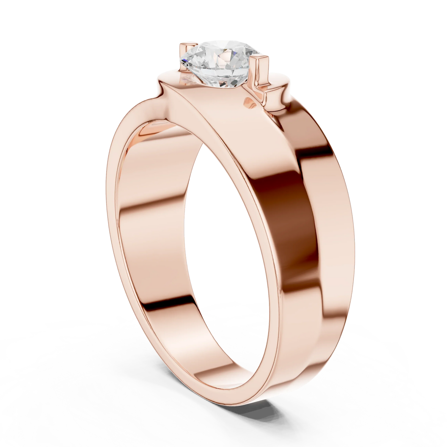 Wide Band Round Diamond Solitaire Ring
