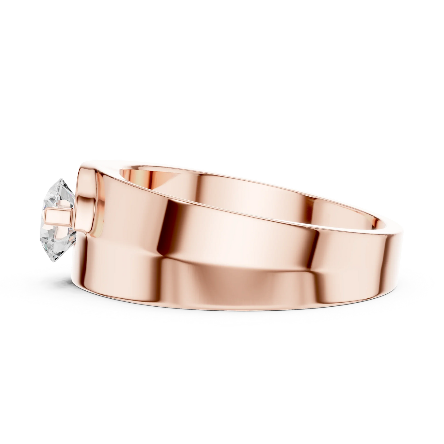 Wide Band Round Diamond Solitaire Ring