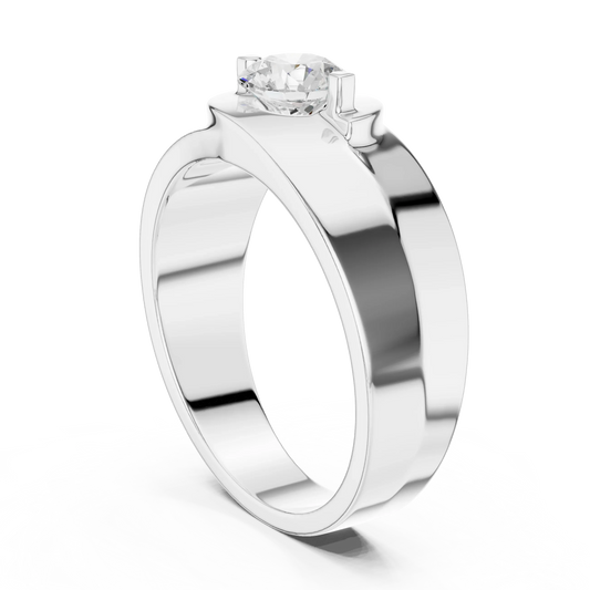 Wide Band Round Diamond Solitaire Ring