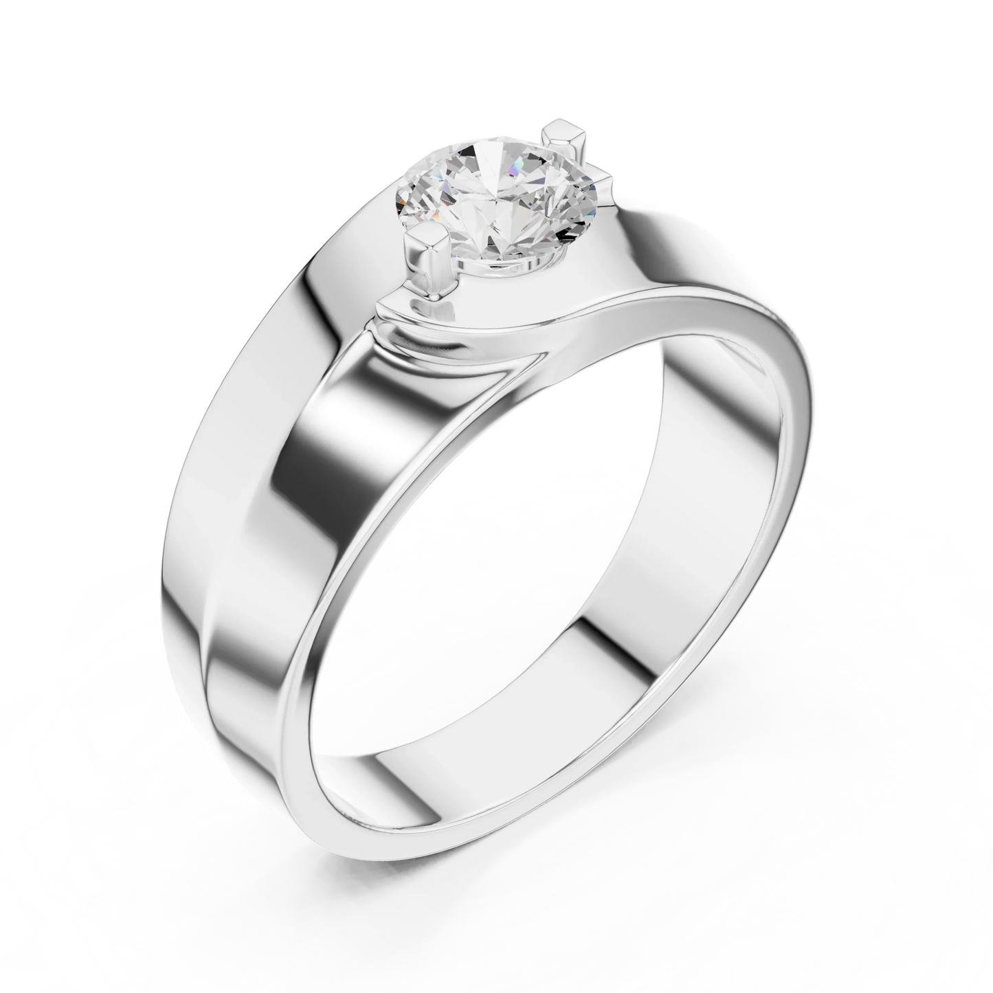 Wide Band Round Diamond Solitaire Ring
