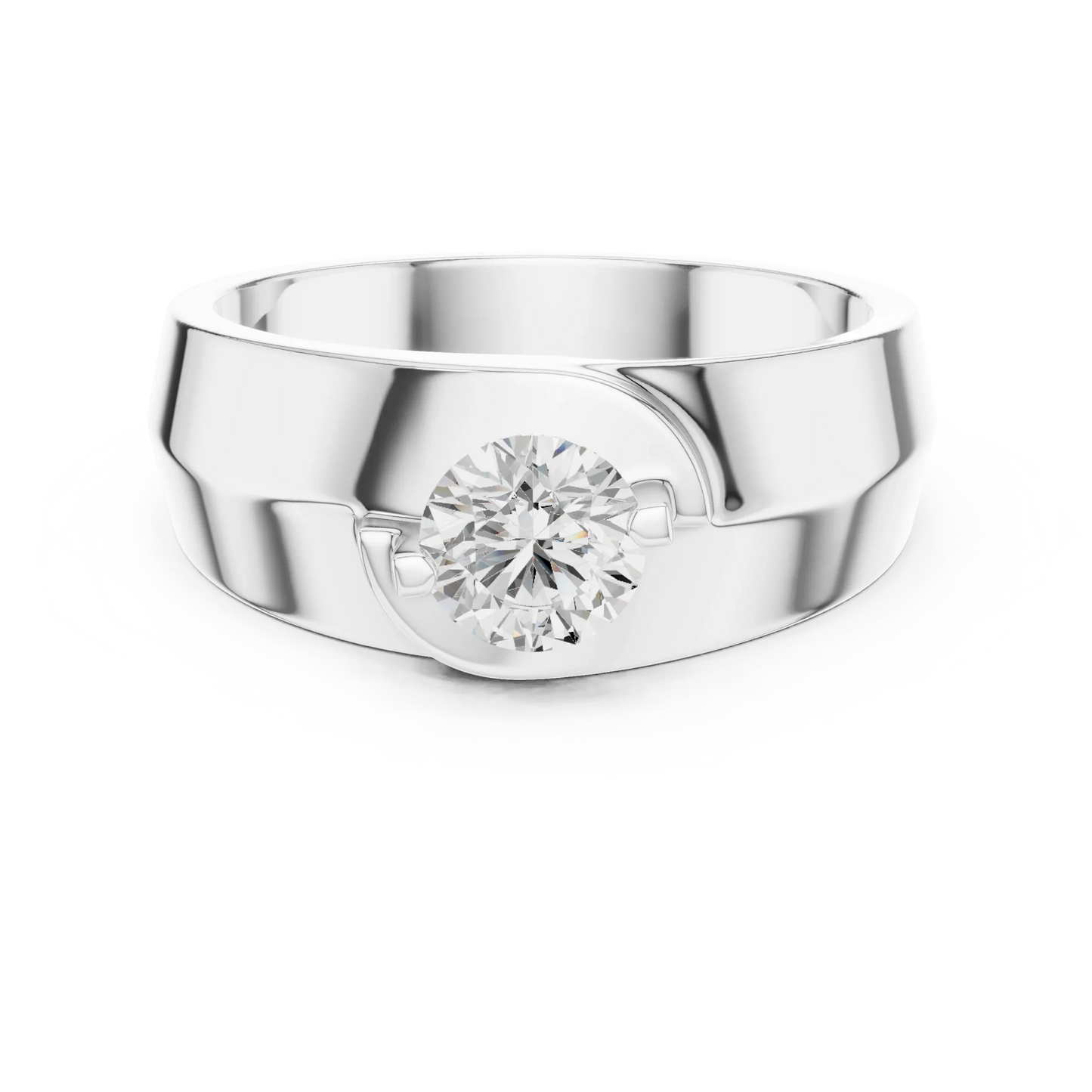 Wide Band Round Diamond Solitaire Ring