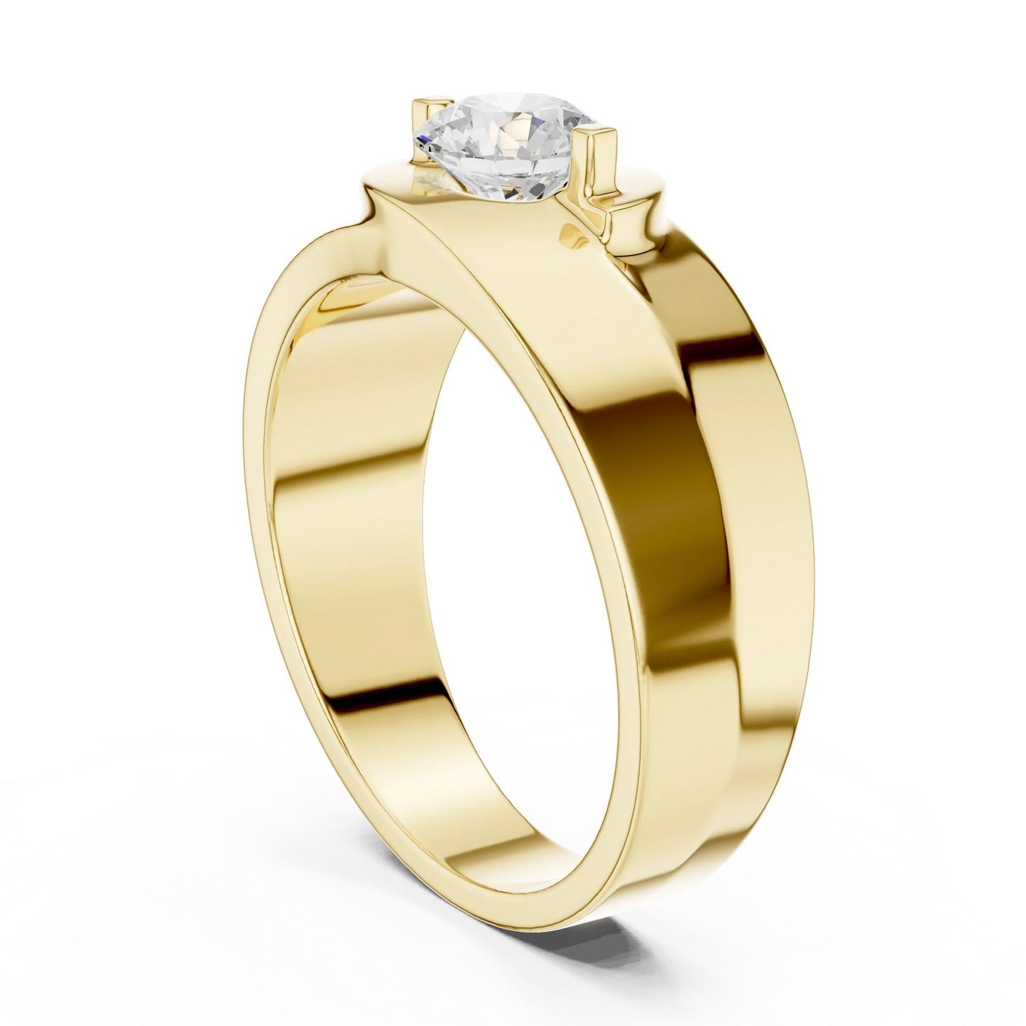 Wide Band Round Diamond Solitaire Ring