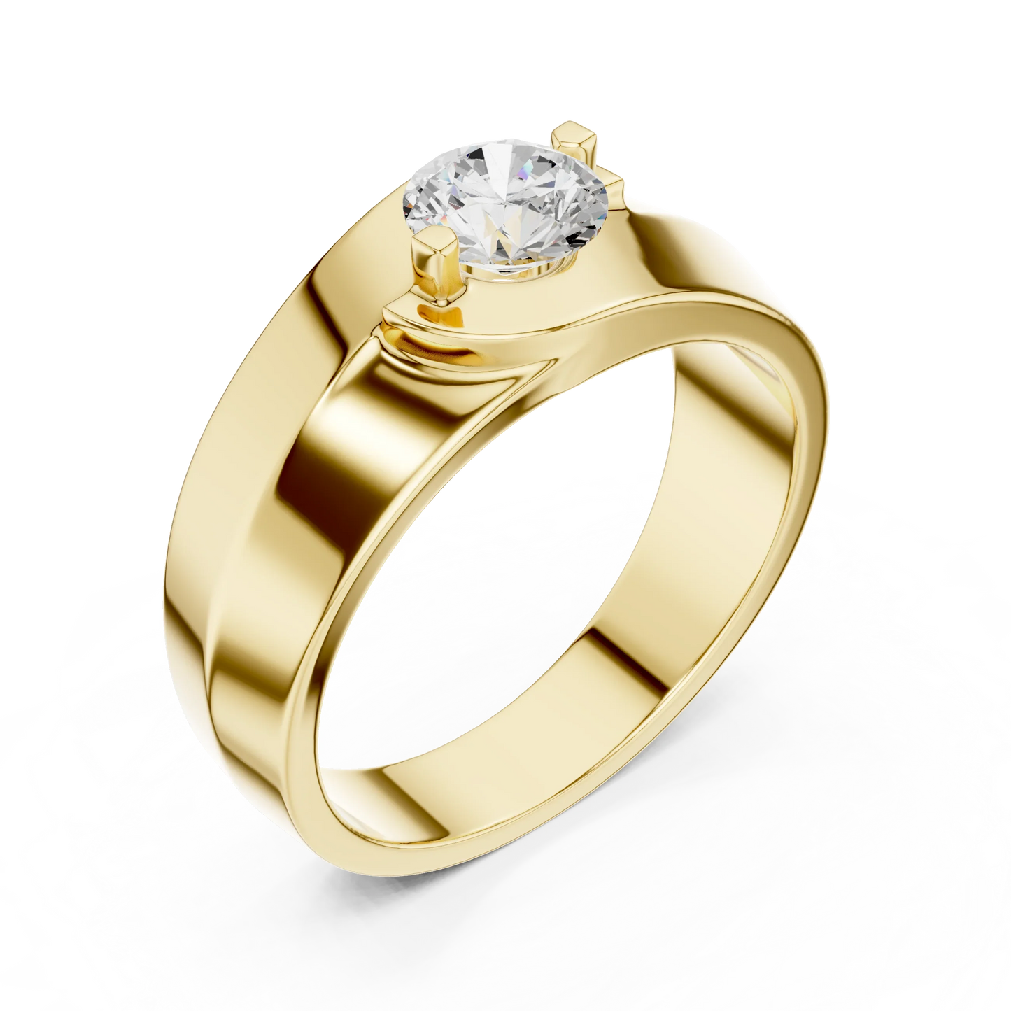 Wide Band Round Diamond Solitaire Ring
