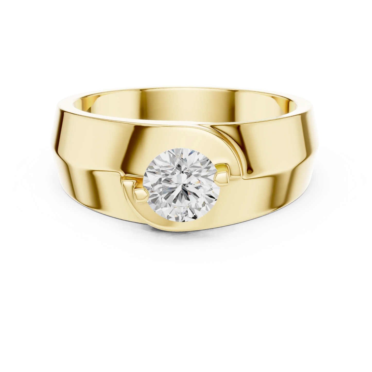 Wide Band Round Diamond Solitaire Ring