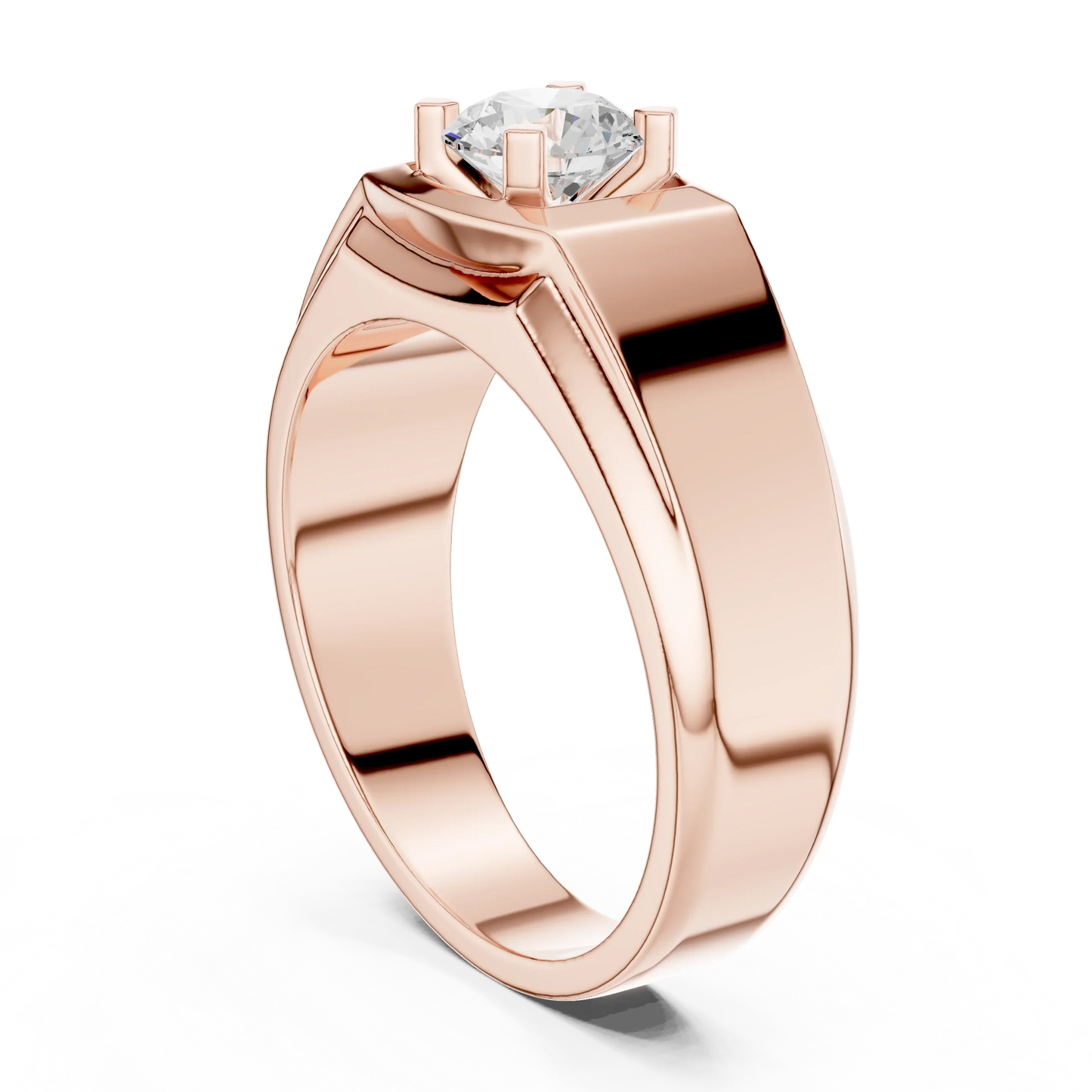 Wide Band Round Diamond Solitaire Ring