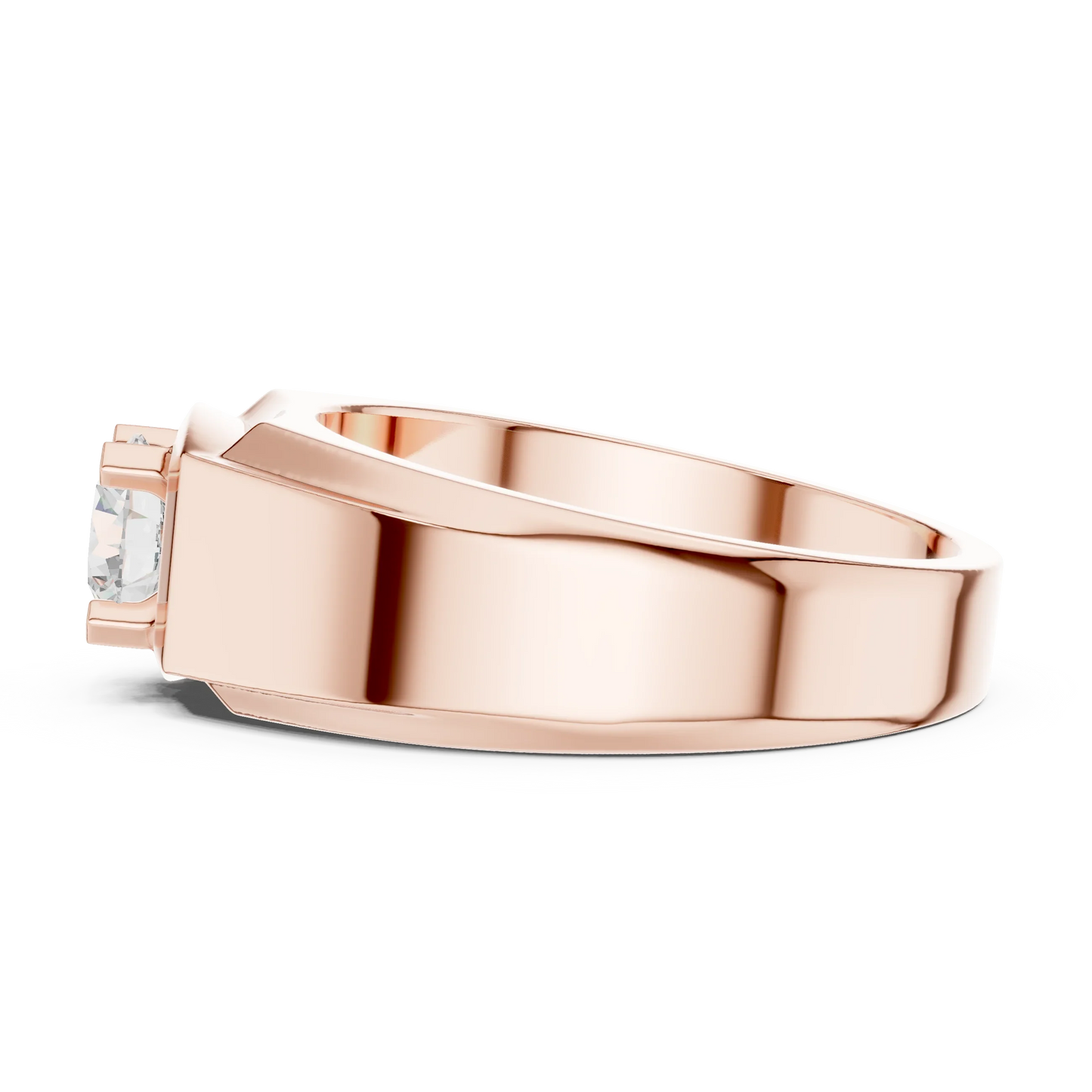 Wide Band Round Diamond Solitaire Ring