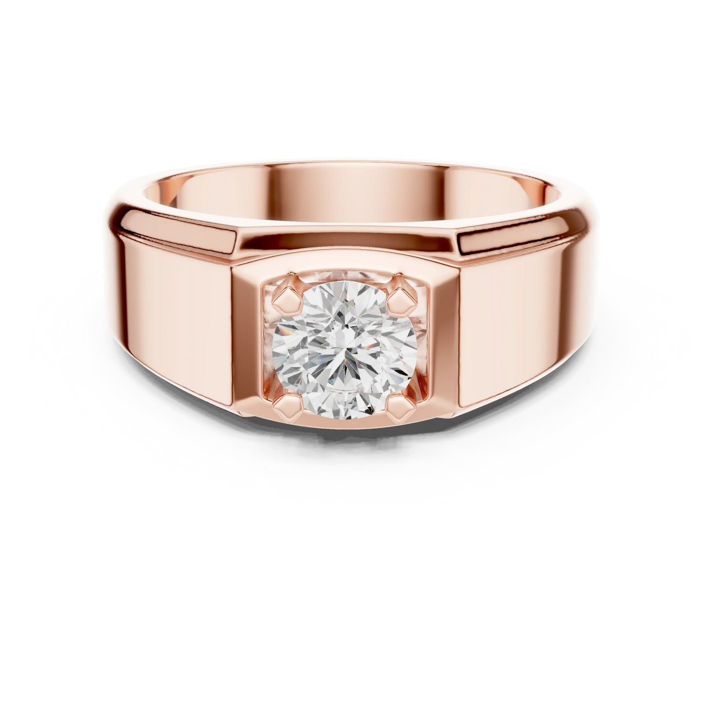 Wide Band Round Diamond Solitaire Ring