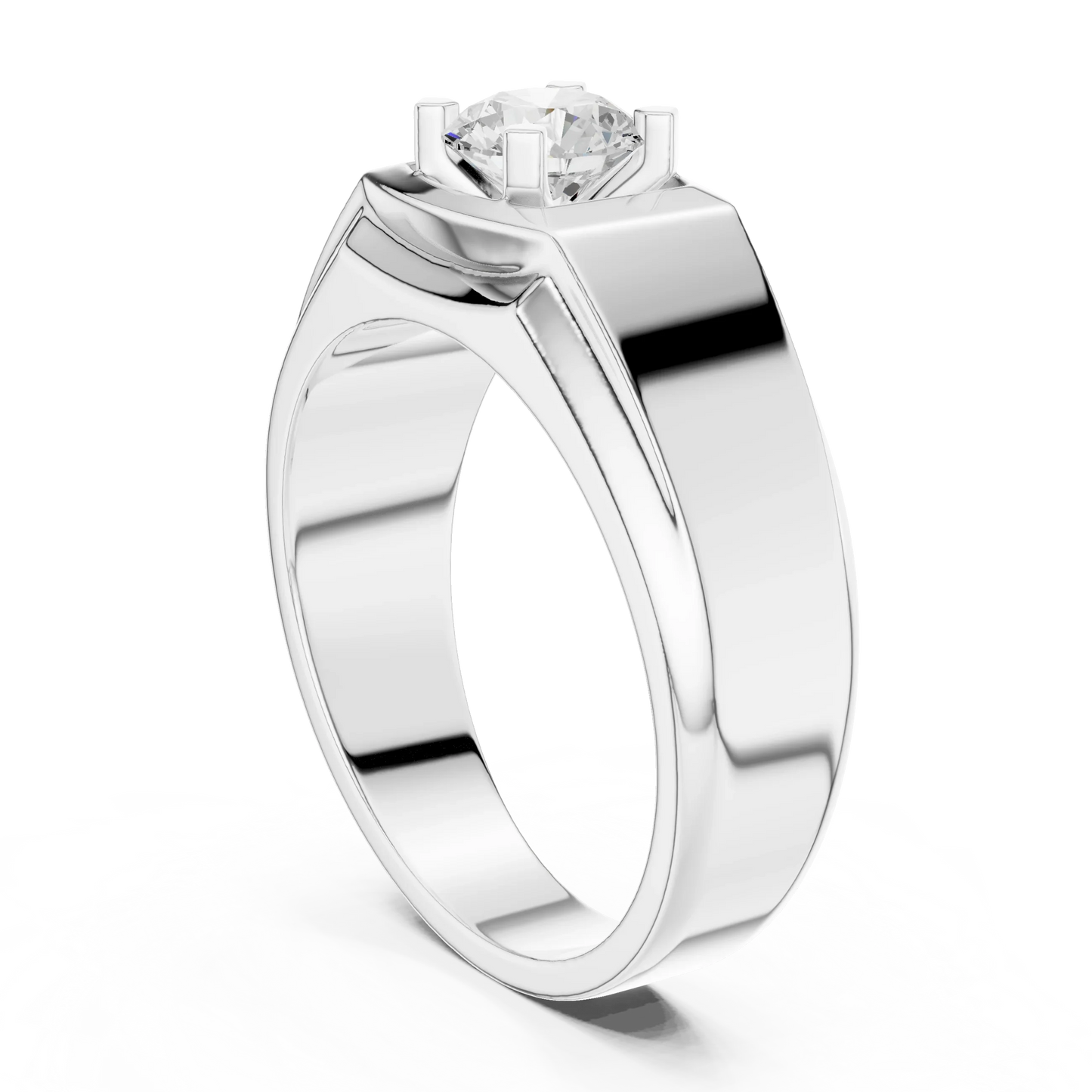 Wide Band Round Diamond Solitaire Ring