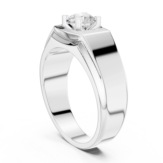 Wide Band Round Diamond Solitaire Ring