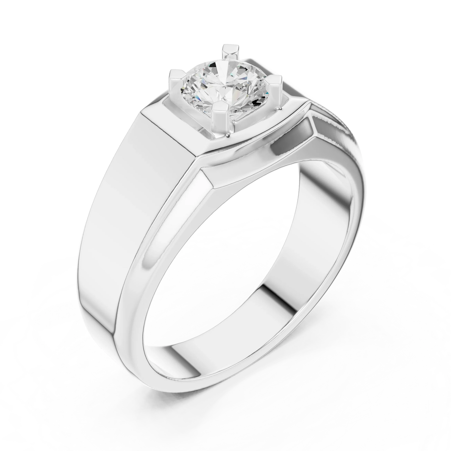 Wide Band Round Diamond Solitaire Ring