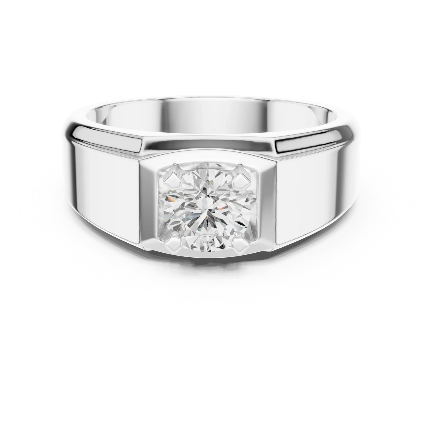 Wide Band Round Diamond Solitaire Ring