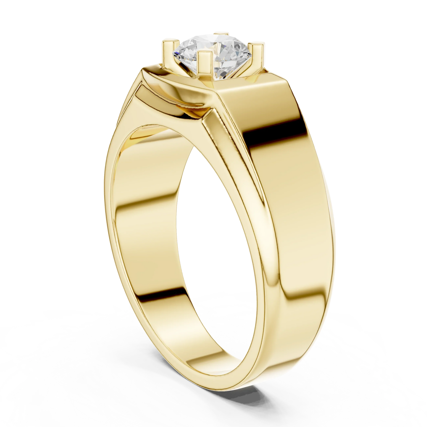 Wide Band Round Diamond Solitaire Ring