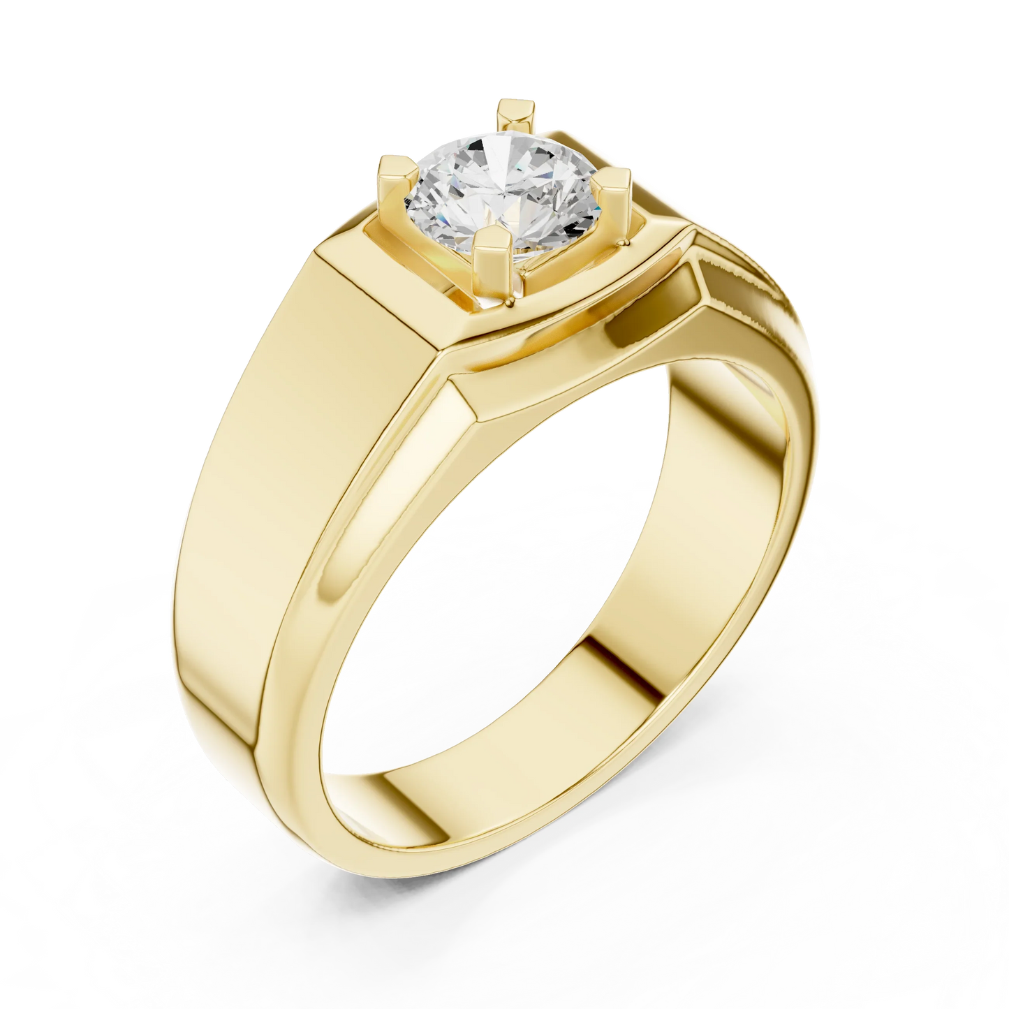 Wide Band Round Diamond Solitaire Ring