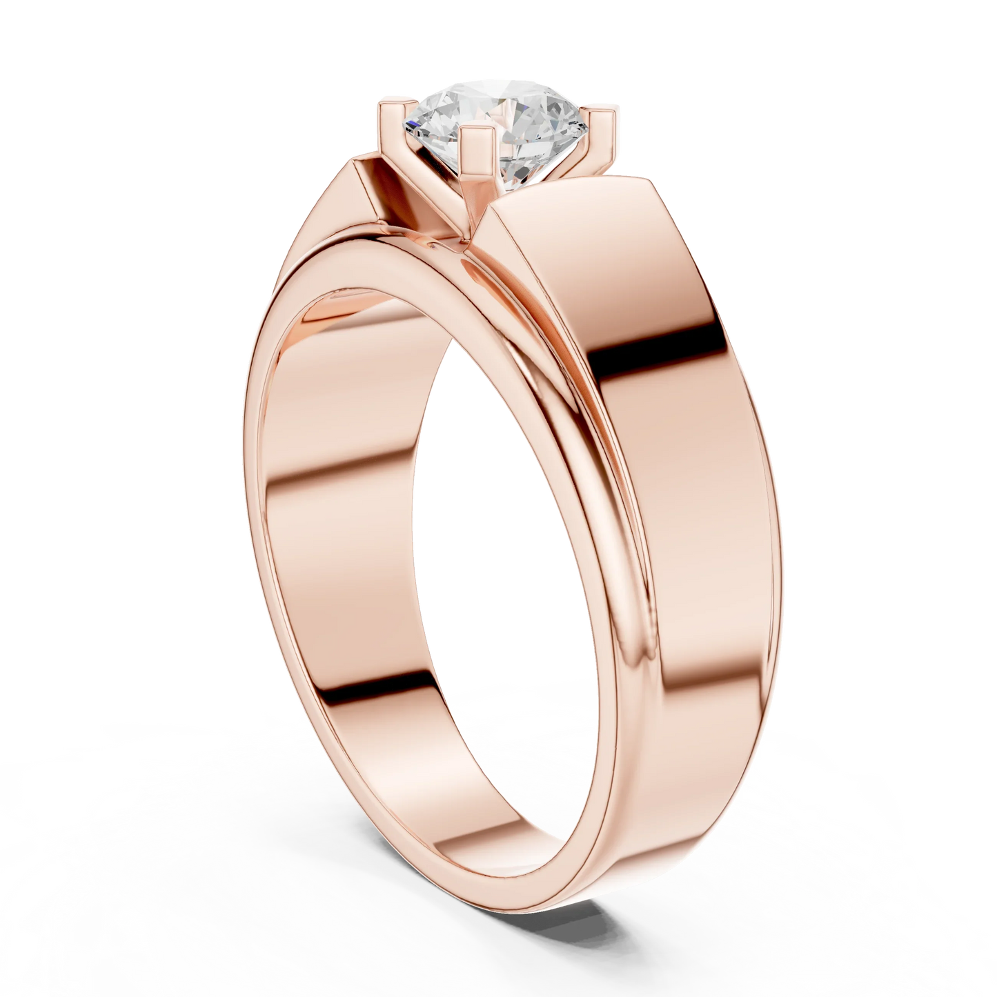 Wide Band Round Diamond Solitaire Ring