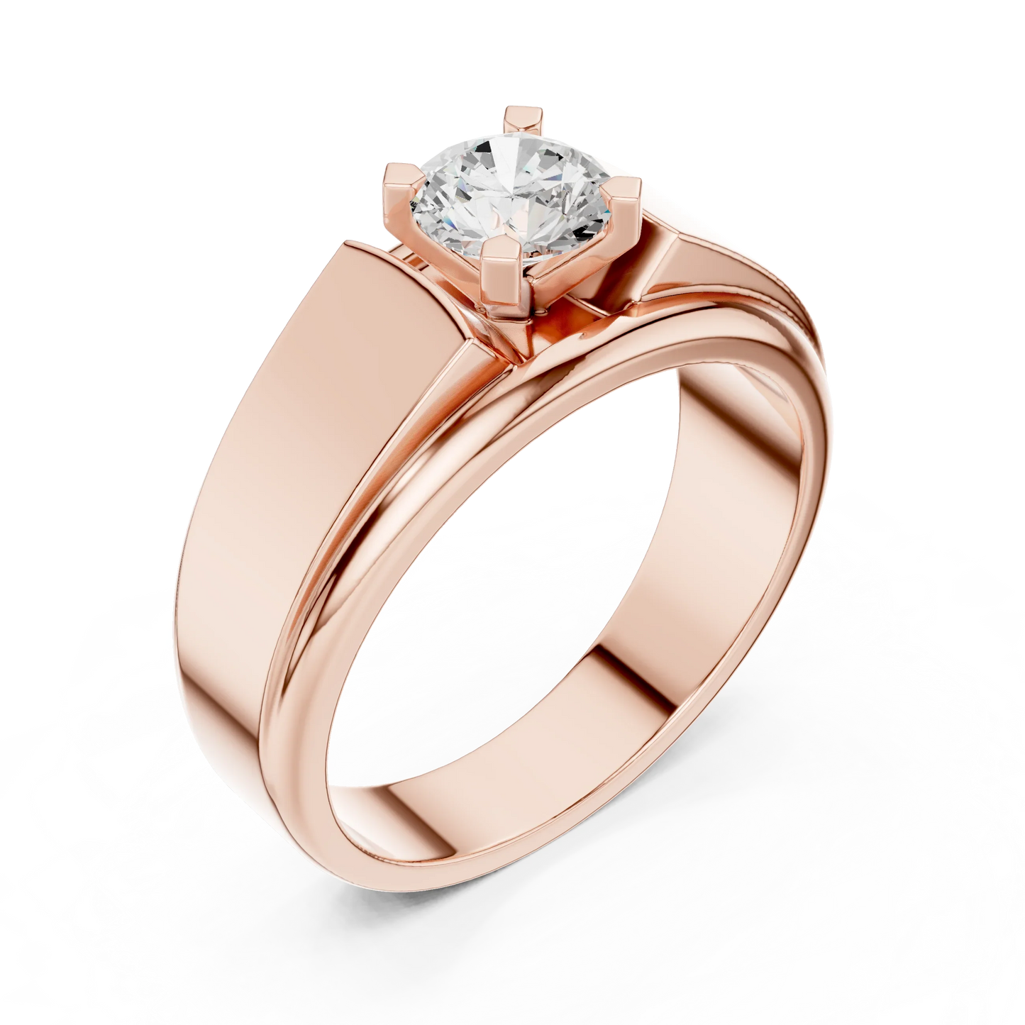 Wide Band Round Diamond Solitaire Ring