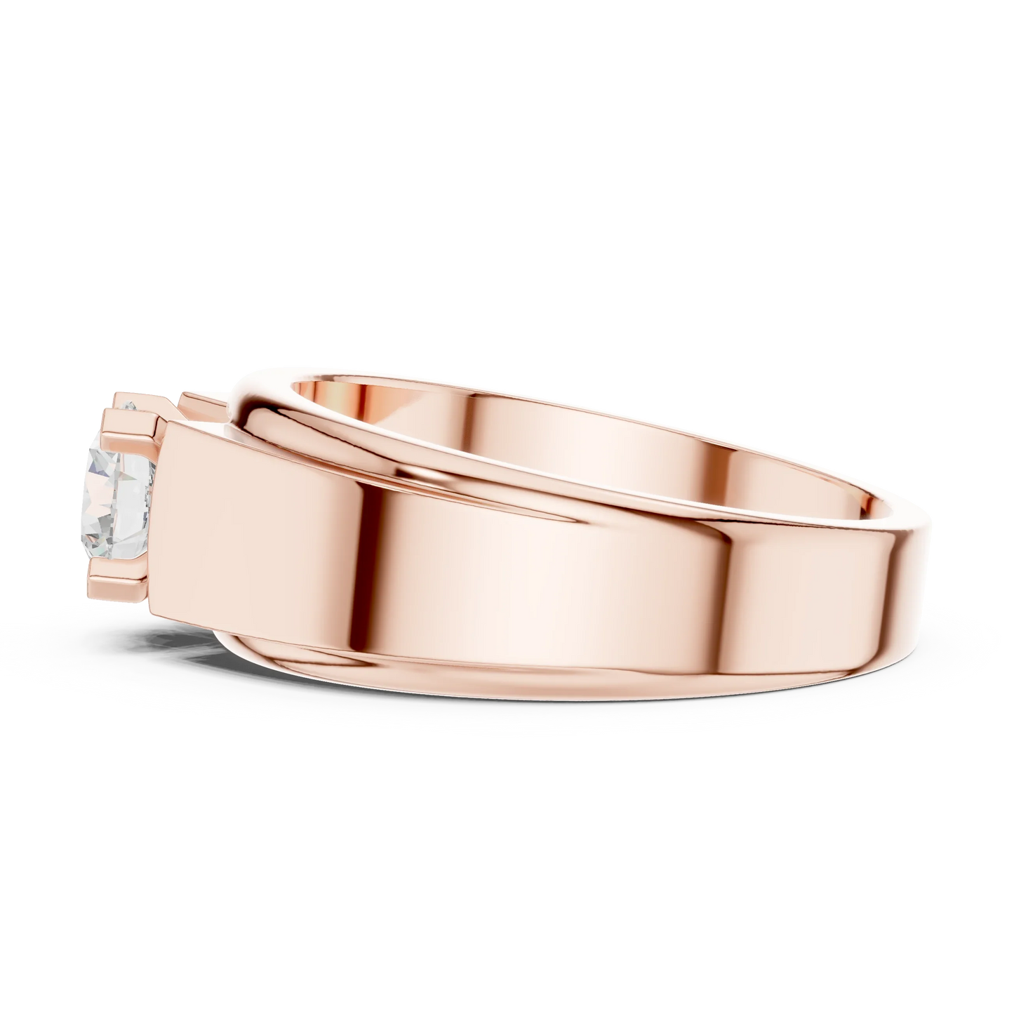 Wide Band Round Diamond Solitaire Ring