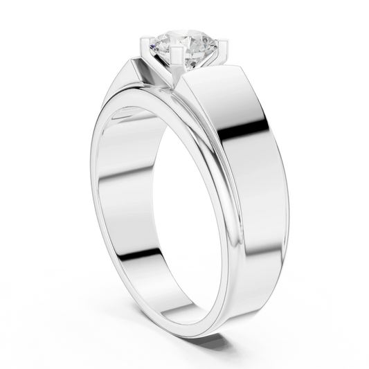 Wide Band Round Diamond Solitaire Ring