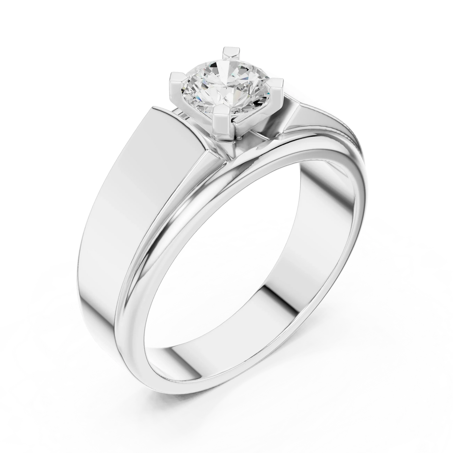Wide Band Round Diamond Solitaire Ring