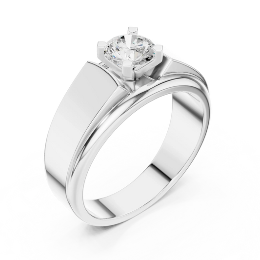 Wide Band Round Diamond Solitaire Ring