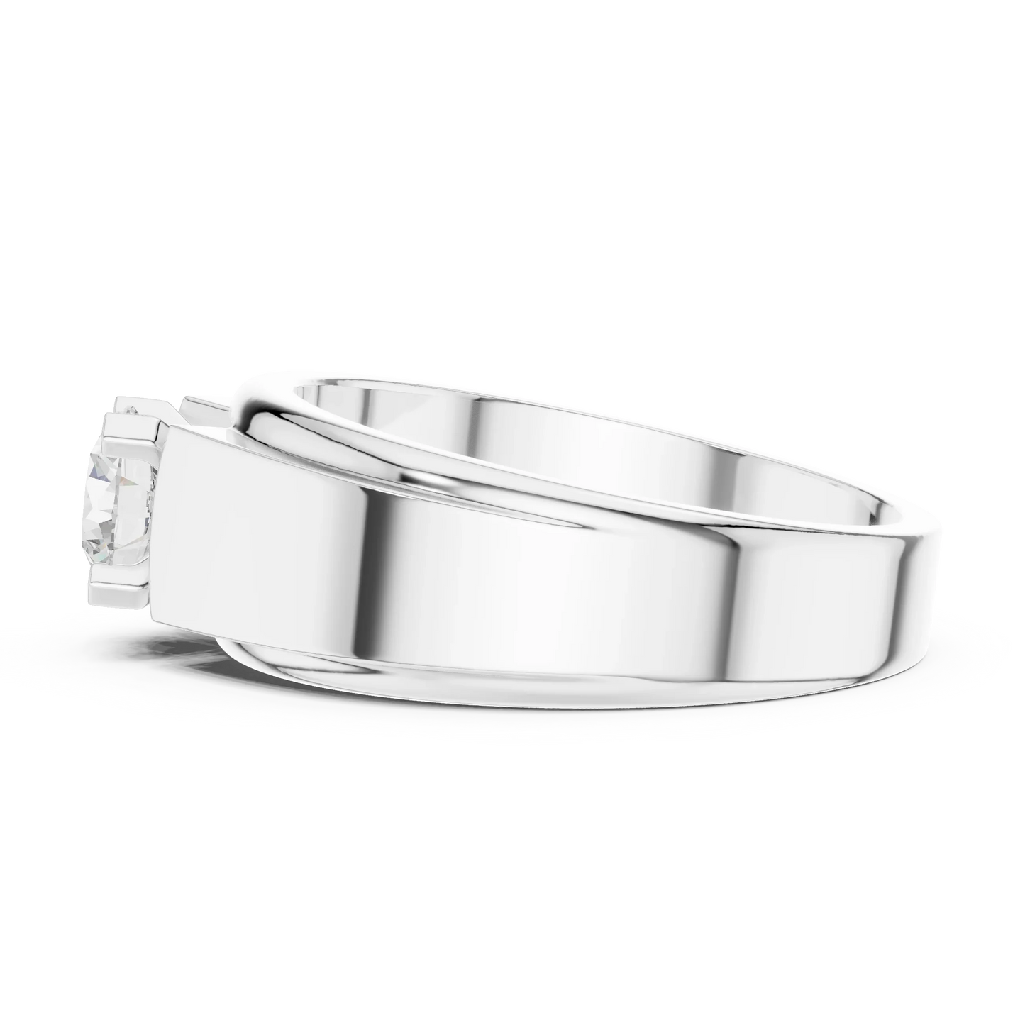 Wide Band Round Diamond Solitaire Ring