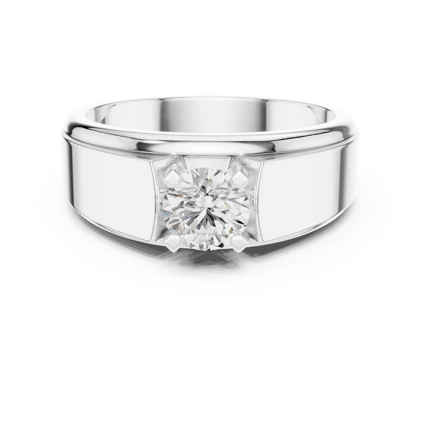 Wide Band Round Diamond Solitaire Ring